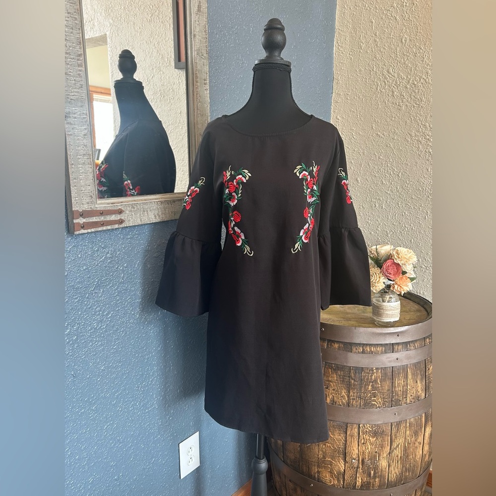Black Dress with Floral Embroidery